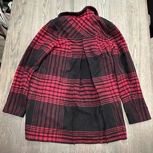 J. Jill Womens Peacoat Jacket Plaid Button Front Wool Collared Red/Black Size XS - Picture 9 of 9